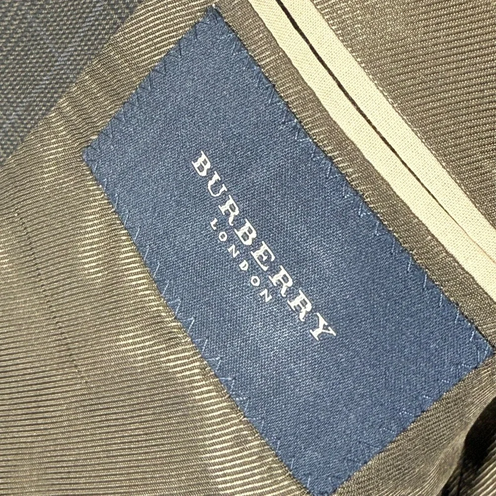 Burberry London Kensington Mens‎ 38R Wool Suit Jacket Blazer Brown Blue Plaid